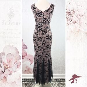 Candalite Black Mauve Lace Mermaid Style Formal Dress Sparkles Size SMALL